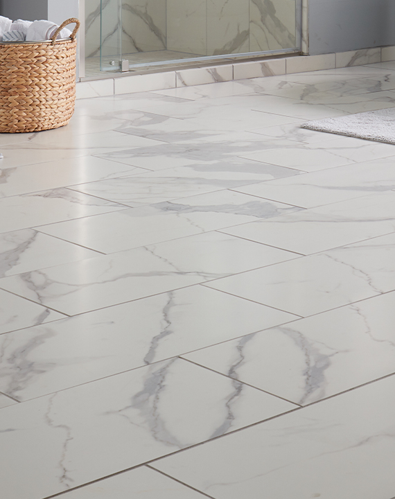 Marble Tile look flooring in Bathroom