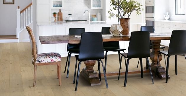 engineered wood flooring in and eclectic dining space